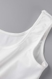 White Sexy Casual Solid Basic U Neck Sleeveless Two Pieces