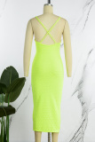 Fluorescent Green Sexy Solid Backless U Neck Sling Dress Dresses