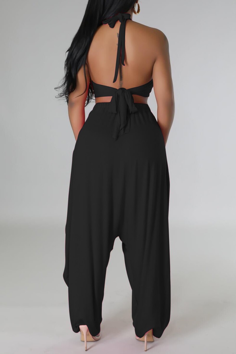 Fashion Solid Bandage Halter Sleeveless Two Pieces