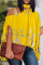 Yellow Casual Print Patchwork Asymmetrical Collar Plus Size Tops