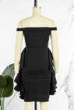 Black Sexy Formal Solid Patchwork Backless Off the Shoulder Evening Dress Dresses