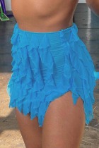 Blue Casual Solid Patchwork Slit Skinny High Waist Conventional Solid Color Skirt