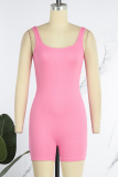 Pink Sexy Casual Solid Basic U Neck Skinny Romper