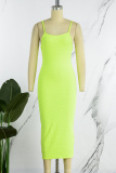 Fluorescent Green Sexy Solid Backless U Neck Sling Dress Dresses