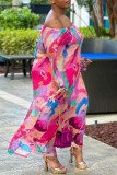 Colour Casual Print Backless Off the Shoulder Long Sleeve Dresses