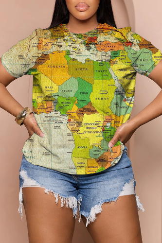 Green Casual Daily Print Basic O Neck T-Shirts