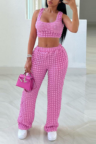 Rose Red Sexy Solid Patchwork U Neck Sleeveless Two Pieces