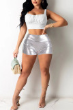 Gold Sexy Solid Patchwork High Waist Pencil Solid Color Bottoms