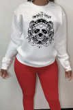 Blue Casual Street Print Skull Patchwork O Neck Tops