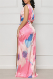Pink Sexy Simplicity Tie Dye High Opening Printing One Shoulder Printed Dress Dresses