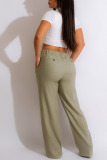 Light Green Casual Solid Patchwork High Waist Straight Solid Color Bottoms
