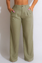 Light Green Casual Solid Patchwork High Waist Straight Solid Color Bottoms