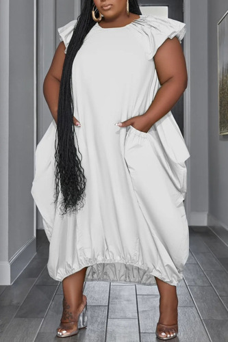 White Casual Solid Patchwork O Neck Irregular Dress Plus Size Dresses