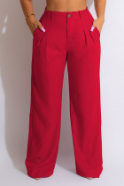Red Casual Solid Patchwork High Waist Straight Solid Color Bottoms