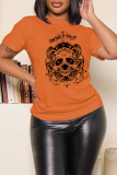 Orange Street Vintage Skull Patchwork O Neck T-Shirts
