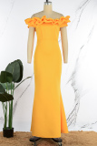 Yellow Sexy Formal Solid Patchwork Off the Shoulder Evening Dress Dresses
