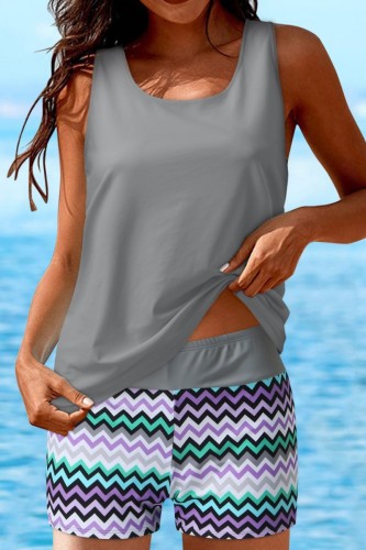 Light Gray Sexy Print Solid Hollowed Out Backless Three Piece Set (With Paddings)