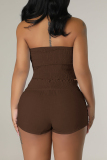 Brown Sexy Solid Backless Strapless Sleeveless Two Pieces