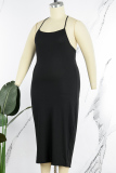 Black Sexy Solid Backless Spaghetti Strap Sleeveless Dress Plus Size Dresses