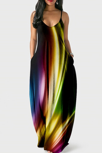 Black Sexy Print Patchwork Spaghetti Strap Sling Dress Dresses