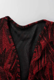 Red Sexy Print Bandage Patchwork V Neck Long Sleeve Two Pieces