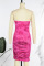 Rose Red Sexy Solid Patchwork Strapless Pencil Skirt Dresses