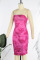 Rose Red Sexy Solid Patchwork Strapless Pencil Skirt Dresses