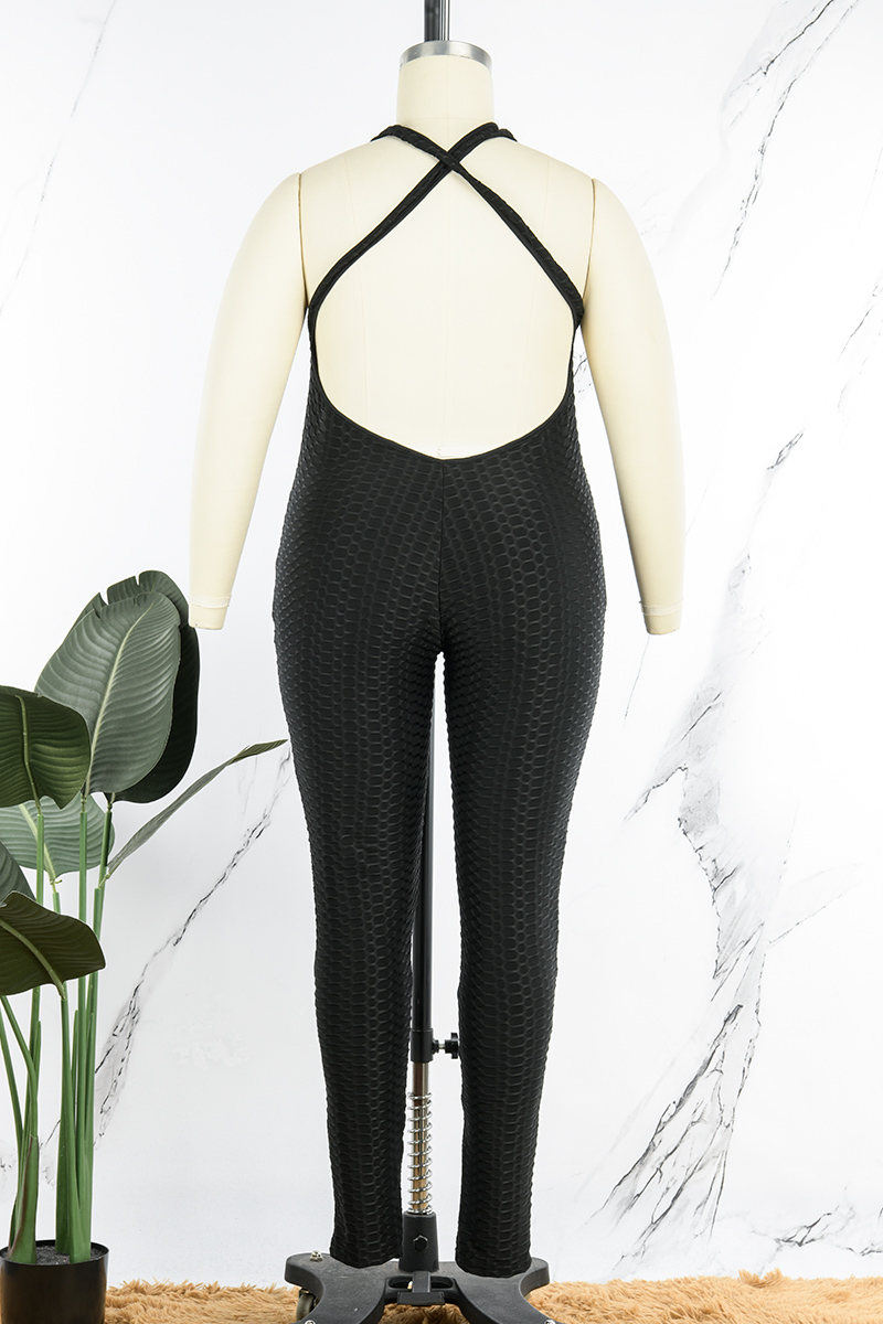 Fashion Street Solid Backless V Neck Loose Jumpsuits