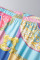 Multicolor Casual Print Bandage Patchwork Buckle Turndown Collar Long Sleeve Two Pieces