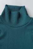 Cyan Sexy Solid Frenulum Turtleneck Two Pieces