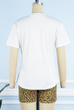 Black White Casual Print Camouflage Print Patchwork O Neck Short Sleeve Two Pieces