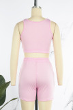 Pink Sportswear Solid Patchwork U Neck Sleeveless Two Pieces