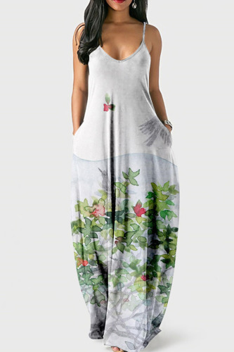 White Sexy Print Patchwork Spaghetti Strap Sling Dress Dresses