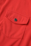 Red Casual Solid Patchwork Buckle Turndown Collar Plus Size Two Pieces