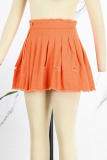 Tangerine Street Solid Patchwork Fold High Waist Type A Solid Color Bottoms