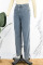 Blue Street Solid Bandage Hollowed Out Patchwork High Waist Denim Jeans