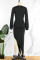 Black Sexy Solid Patchwork Asymmetrical V Neck Long Sleeve Two Pieces