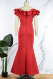 Red Casual Elegant Solid Patchwork Off the Shoulder Trumpet Mermaid Dresses