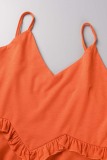 Orange Red Sexy Casual Solid Patchwork Backless Spaghetti Strap Sleeveless Two Pieces