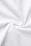 White Casual Letter Print Basic O Neck T-shirt Dress Short Sleeve Dress