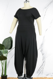 Blue Casual Solid Basic O Neck Plus Size Jumpsuits
