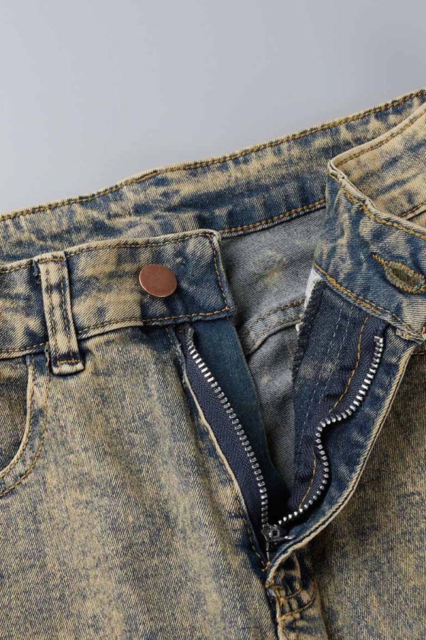 Casual Vintage Solid Patchwork High Waist Denim Jeans