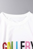 Black White Casual Letter Print Basic O Neck Short Sleeve Two Pieces