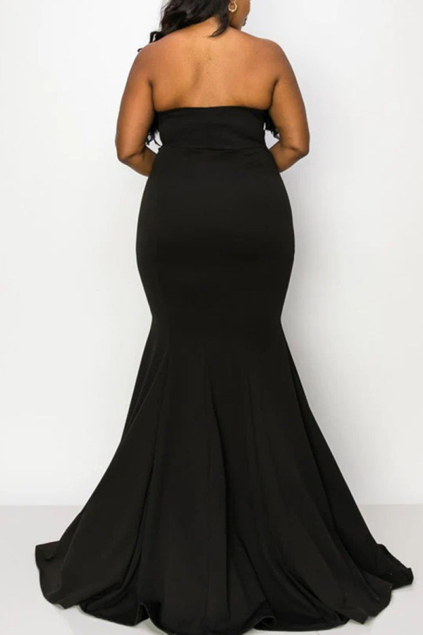 Wholesale Black Sexy Solid Patchwork Feathers Strapless Evening Dress ...