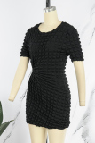 Black Casual Solid Hollowed Out O Neck Short Sleeve Dress