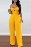 Green Sexy Casual Solid Hollowed Out Backless Spaghetti Strap Regular Jumpsuits