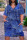 Blue Casual Print Basic V Neck Short Sleeve Dress