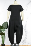 Black Casual Solid Basic O Neck Plus Size Jumpsuits