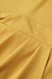 Yellow Casual Elegant Solid Patchwork Asymmetrical O Neck Irregular Dress Dresses
