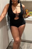 Black Sexy Casual Solid Hollowed Out Backless U Neck Skinny Romper